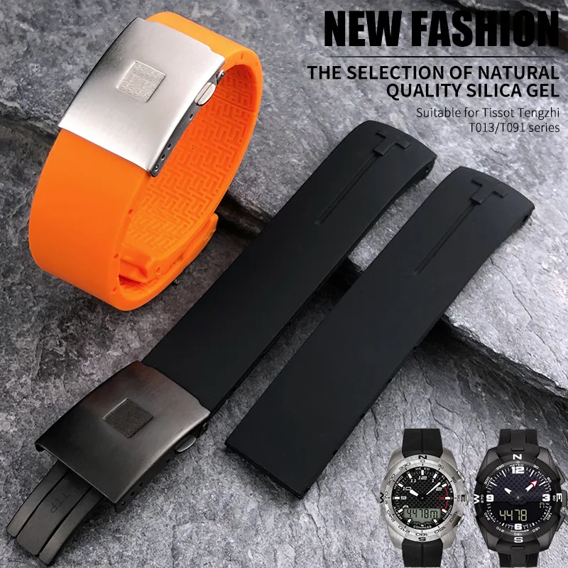 Bracelets de montre adaptés pour Tissot T-TOUCH T013 T047 21 mm Bracelet de montre en caoutchouc de silicone souple Noir Orange Sport Bracelet étanche T091 T013420A Outils 230616