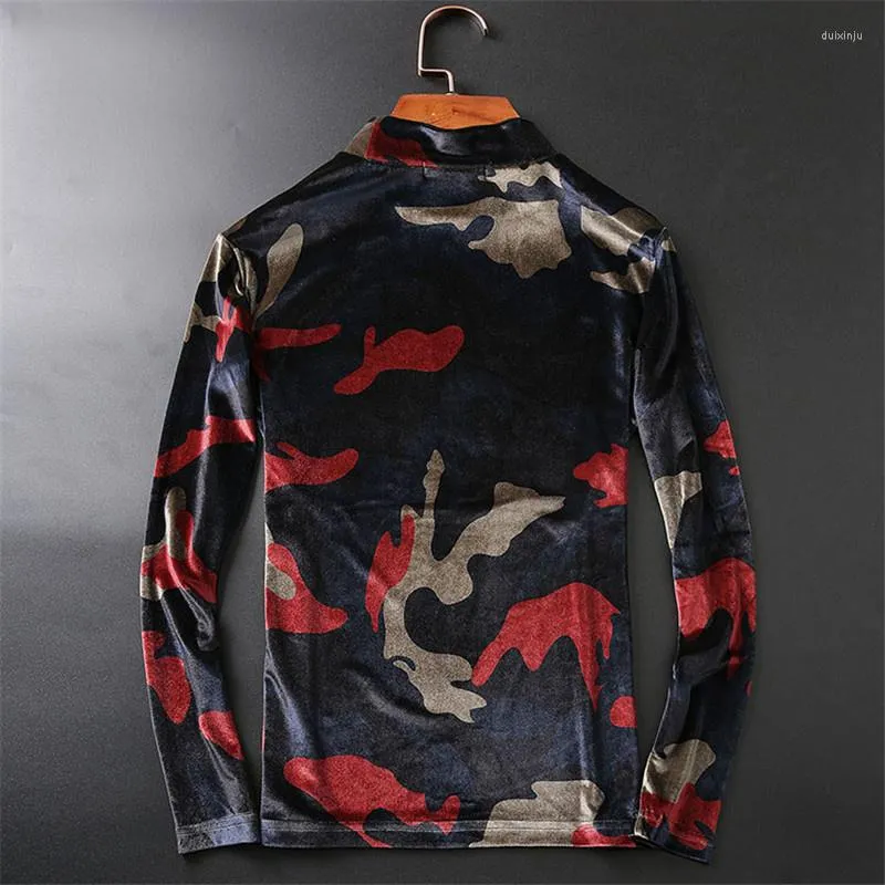 T-shirt da uomo T-shirt da uomo 2023 Camicia da uomo di alta qualità Camouflage Velvet Tees Homme Spring Tops Pullover Slim Fit M-5XL