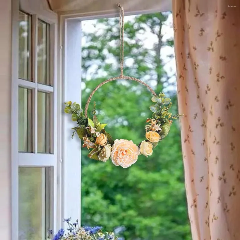 Decorative Flowers Hoop Wreath Artificial Flower And Vine Garland Hanging Pendant For Christmas Wall Decor Wedding Backdrop