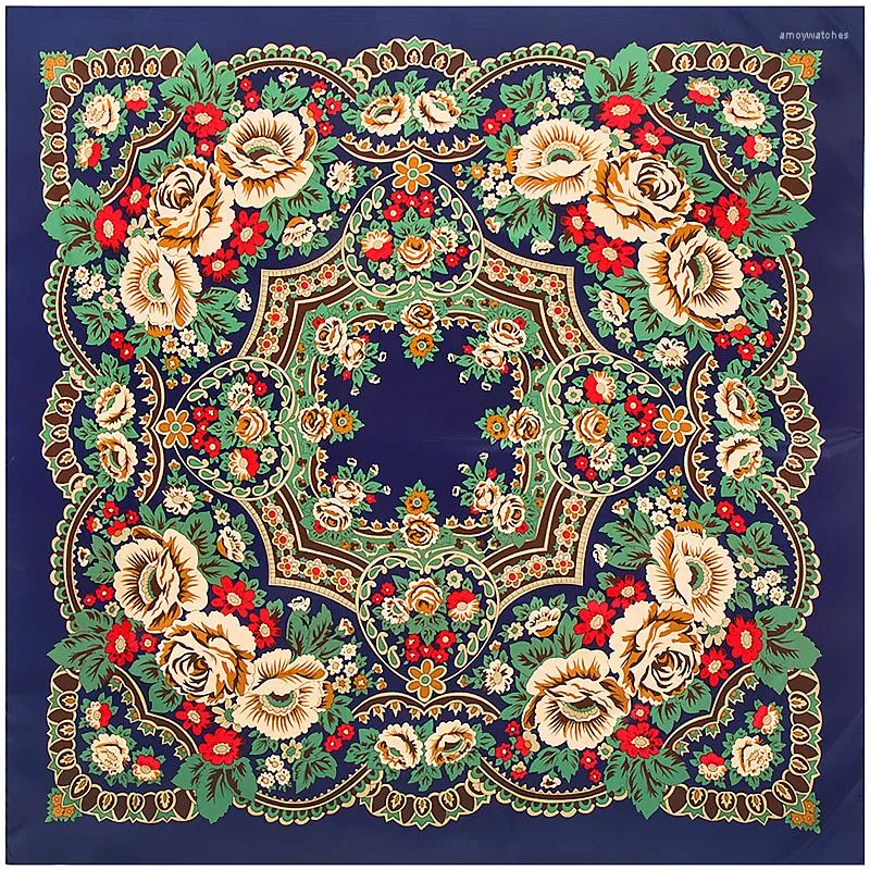 Schals POBING Seidenschal Frauen Bohemia Floral Foulard Square Lady Bandana Große Wraps Weiblich Hijab