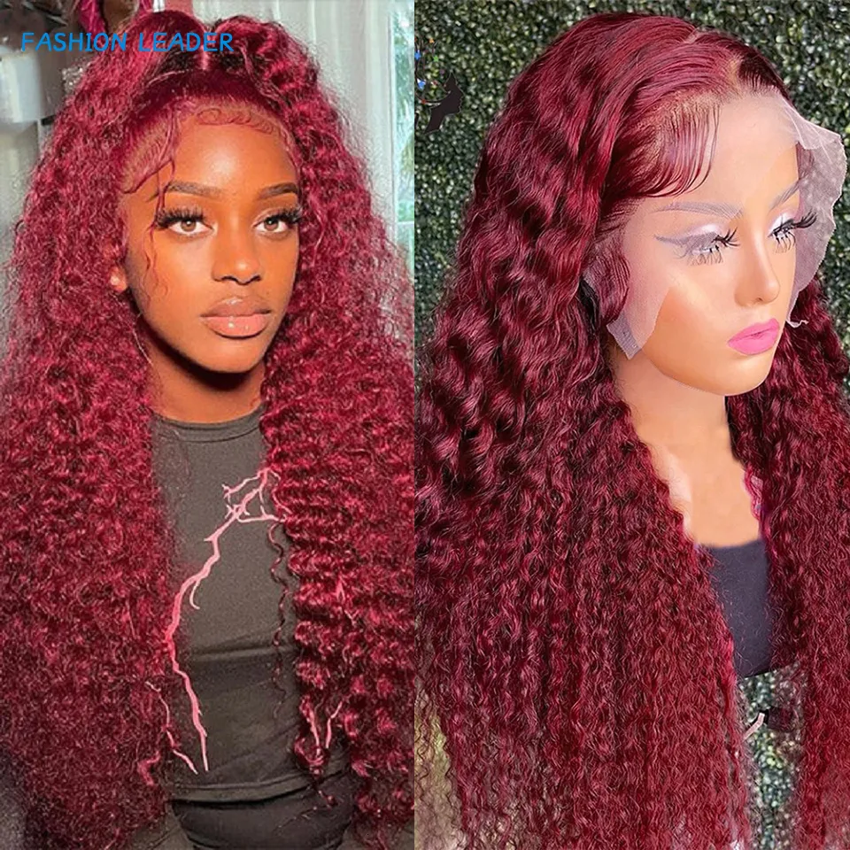 Hair pieces 99J Burgundy Deep Wave Frontal Straight Lace Front Human Colored Wine Red Curly For Black Women 230617