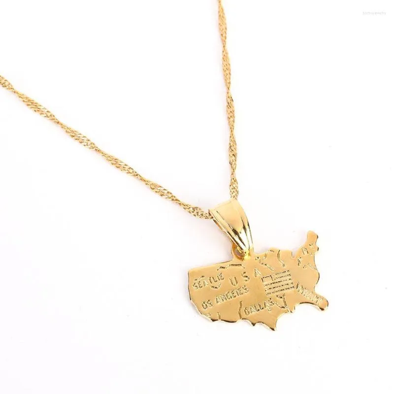 Hänge halsband usa America Map Necklace for Women Gold Color Jewelry United States Maps U.S. Country