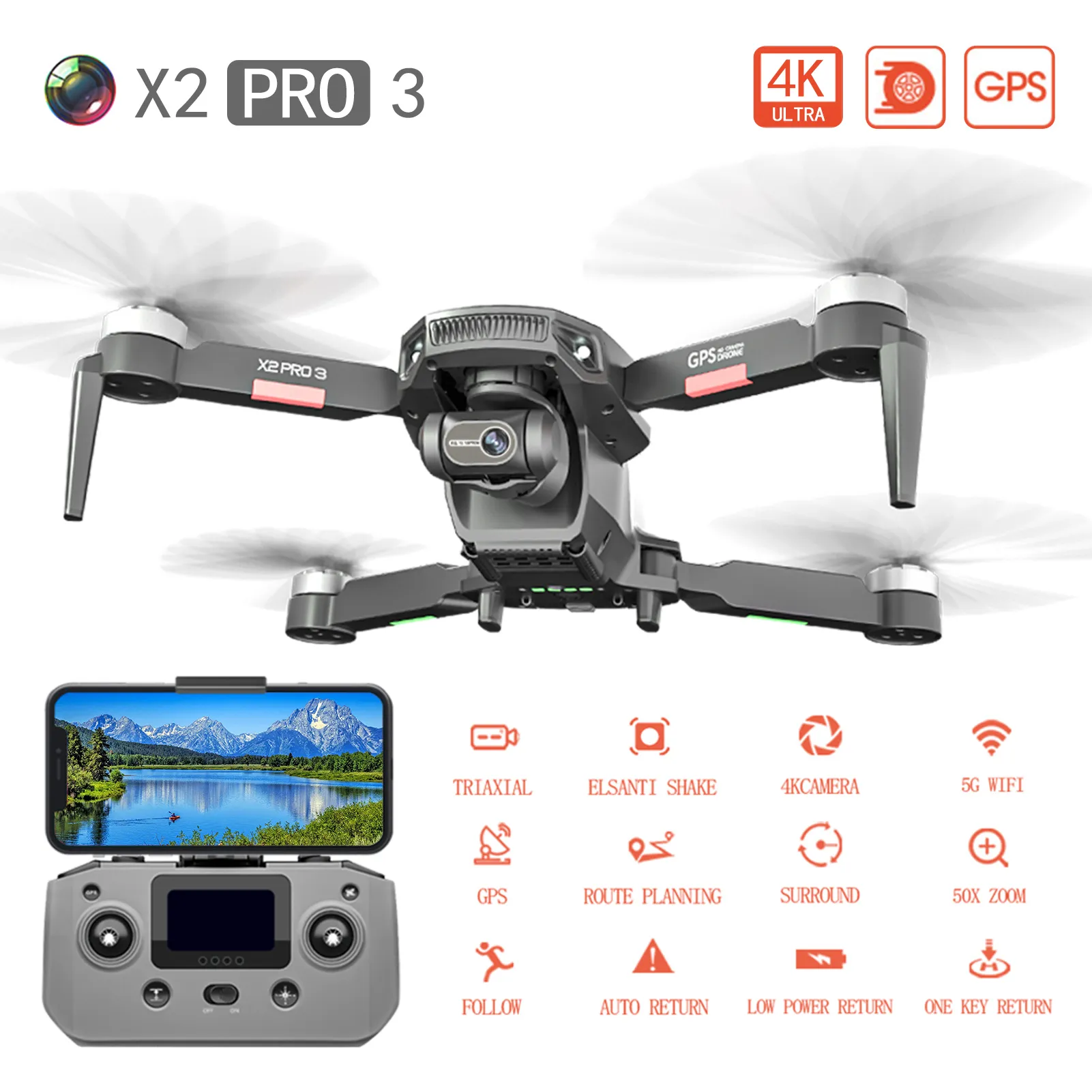 Professionele RC Drone met 4K-camera, 3-assige gimbal, borstelloze motor, 5G Wifi FPV, GPS, 1200 m bedieningsafstand - Ultiem quadcopter-speelgoed voor luchtfotografie