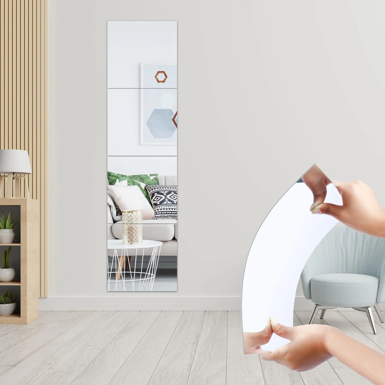 Adesivos de parede 4 peças espelho 3D autoadesivo engrossar 2 mm flexível arte faça você mesmo acrílico decoração de sala de estar 230616