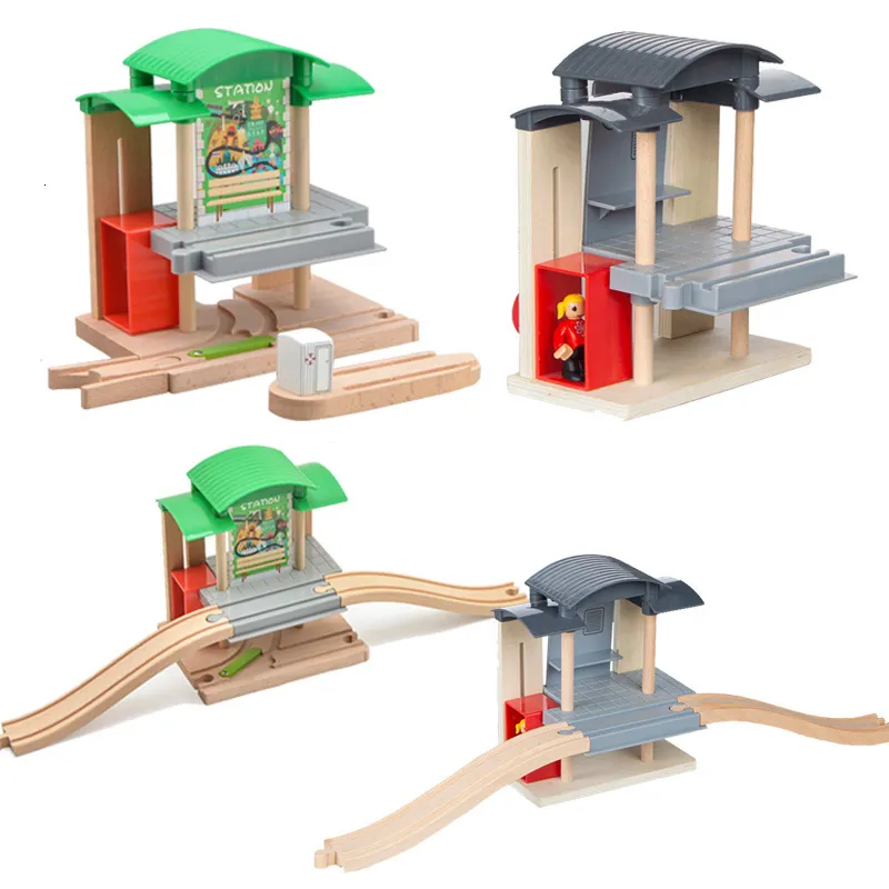 ElectricRC Car Wooden Railway Train Station Wooden Track Toys Electric Train Track Accessories Fit For All Brand Wood Tracks Toys For Children 230616