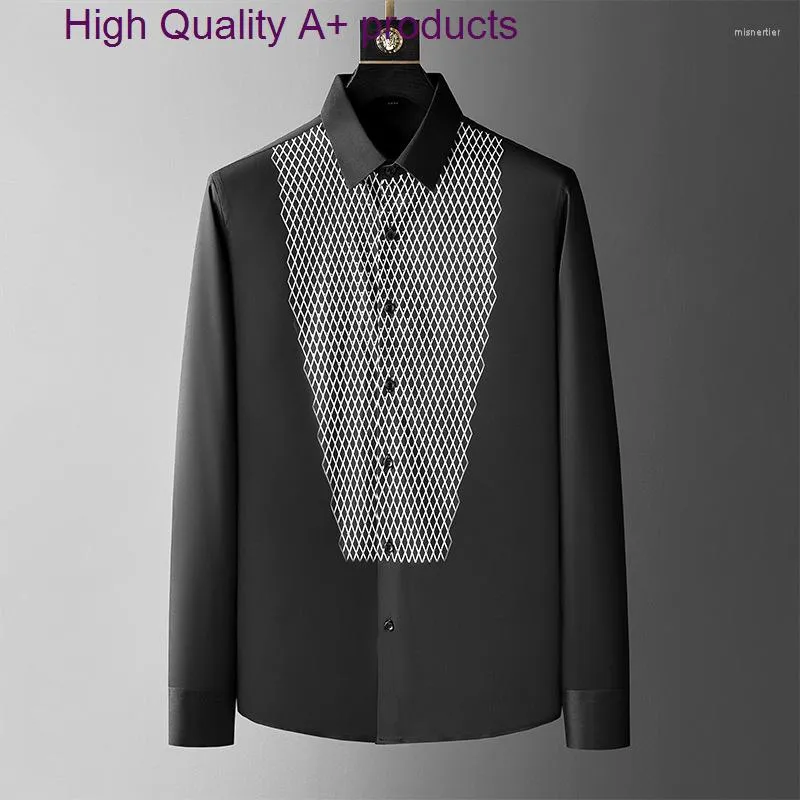 Camisas casuais masculinas Moda Strass Men Dress 2023 Mesh Pattern Broca Solta Manga Longa Streetwear Camiseta Masculina