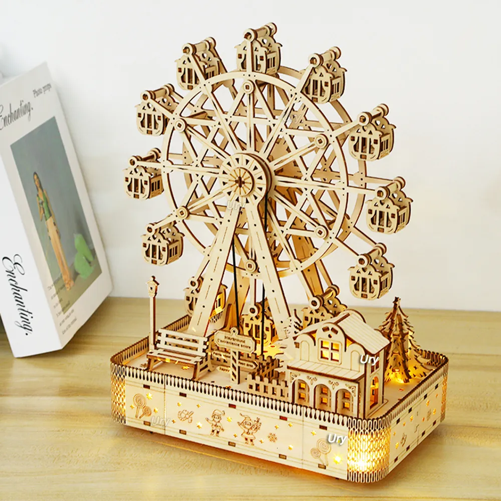 Mechanical Music Box Kit Rolife Ferris Wheel Wooden Puzzle Toy 3D Wooden Model Kits Architecture Kits Great Gifts For Boys,Girls,Women,Children,Adult Wooden Models Kits To Build For Kids