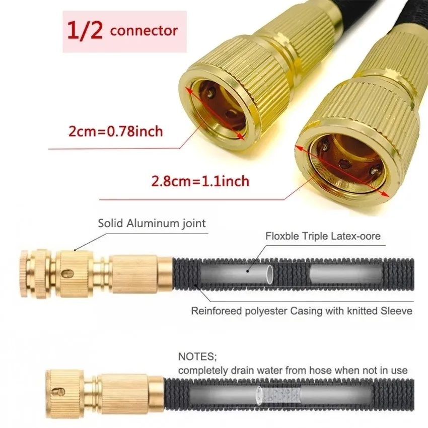Expandable High Pressure Hose With Double Metal Connector Ideal