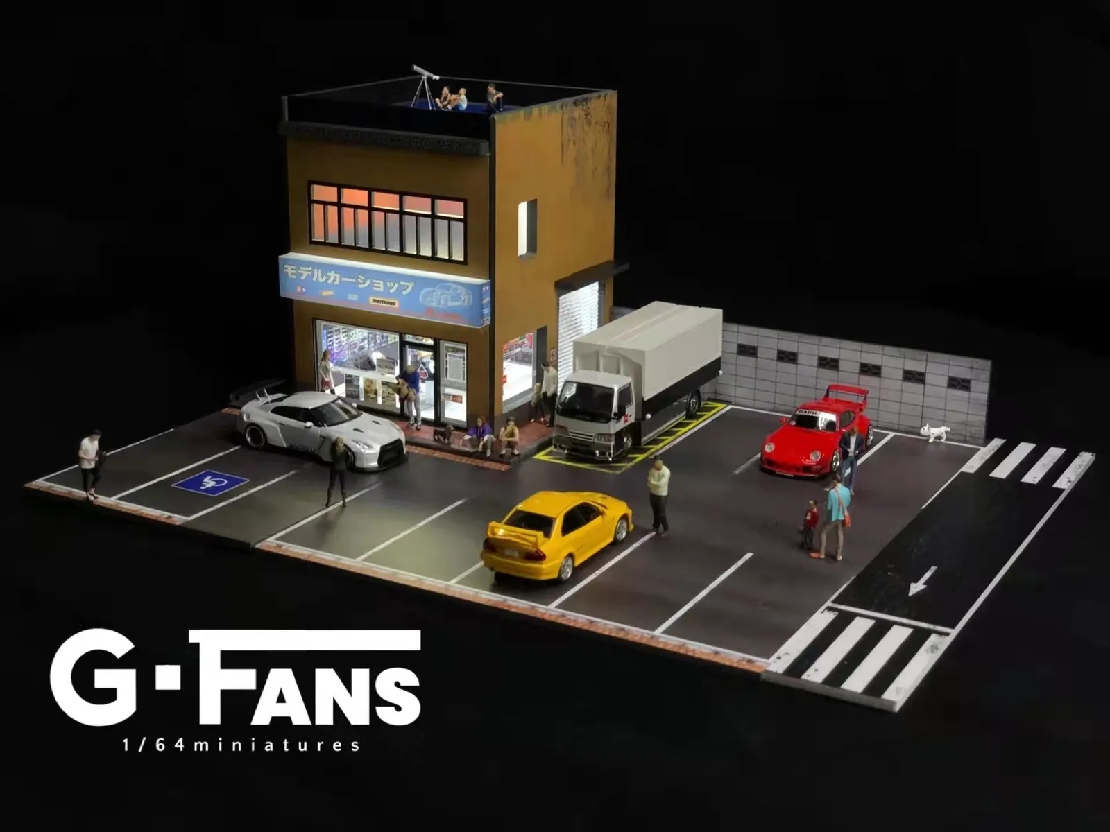 新作 1/64 香港レトロストリート ジオラマ 駐車場 付き ガレージ カーモデルビルディング、1:64スケールカーガレージジオラマ