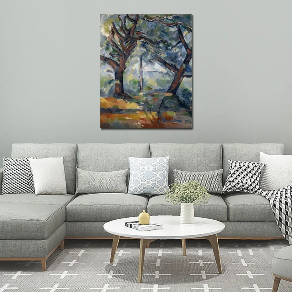 Lienzo de paisaje, arte de los árboles grandes, pintura de Paul Cezanne, lienzo moderno hecho a mano, obra de arte para restaurante, decoración de Hotel