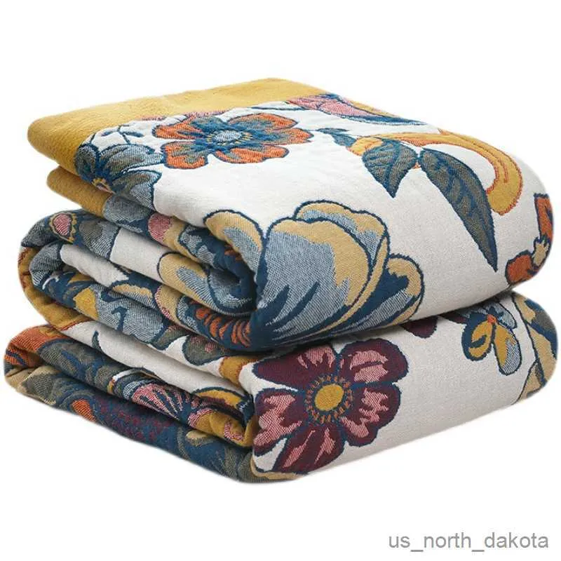 Cobertor de verão flor estampado toalha de algodão colcha de sofá 200*230 frente e verso fio tingido para viagem em casa R230617