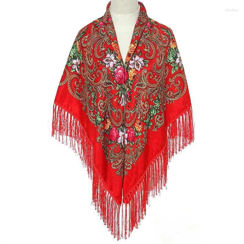 Scarves 135 135cm Russian Style Winter Women Scarf Retro Fringed Square Wraps Ukrainian Headkerchief Shawl Babushka