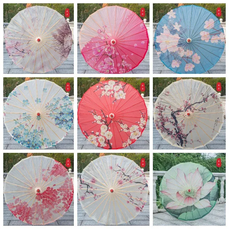 All-Match Rainproof Paper Paraplyer Kinesiska traditionella hantverk Trähandtag Oilpapper Paraply Bröllopsfest Stage Performance Rekvisita