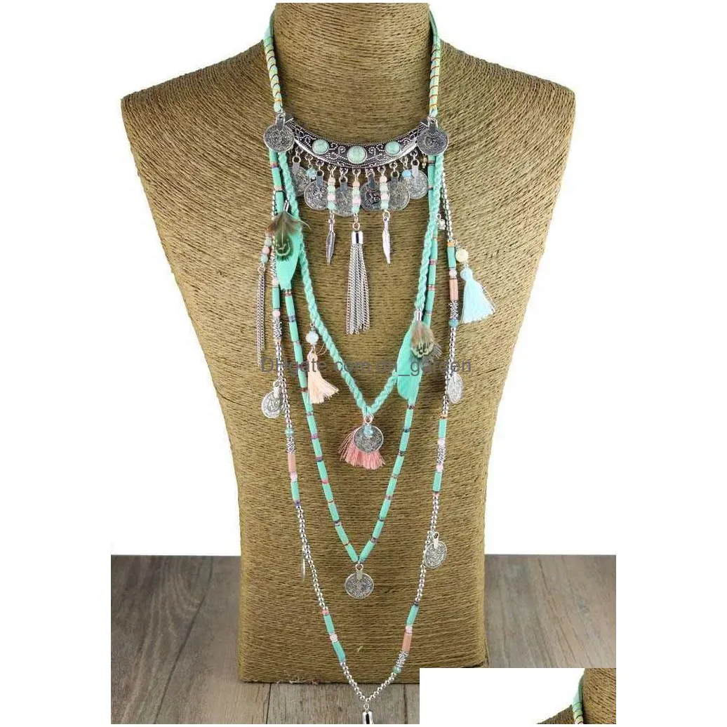 Hänge halsband Gypsy uttalande vintage långt halsband etniska smycken boho tribal krage tibet droppleverans hängen dhgarder dhaim