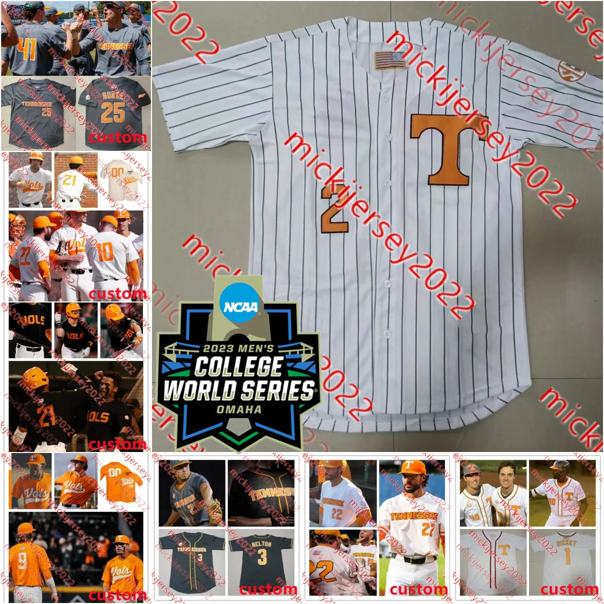 Yan Gomes Todd Helton 2023 CWS Tennessee Gönüllüleri Beyzbol Forması Matt Duffy Eric Gilliam Alex Sosnowski Reed Düştü Tony Vitello Özel Tennessee Forması