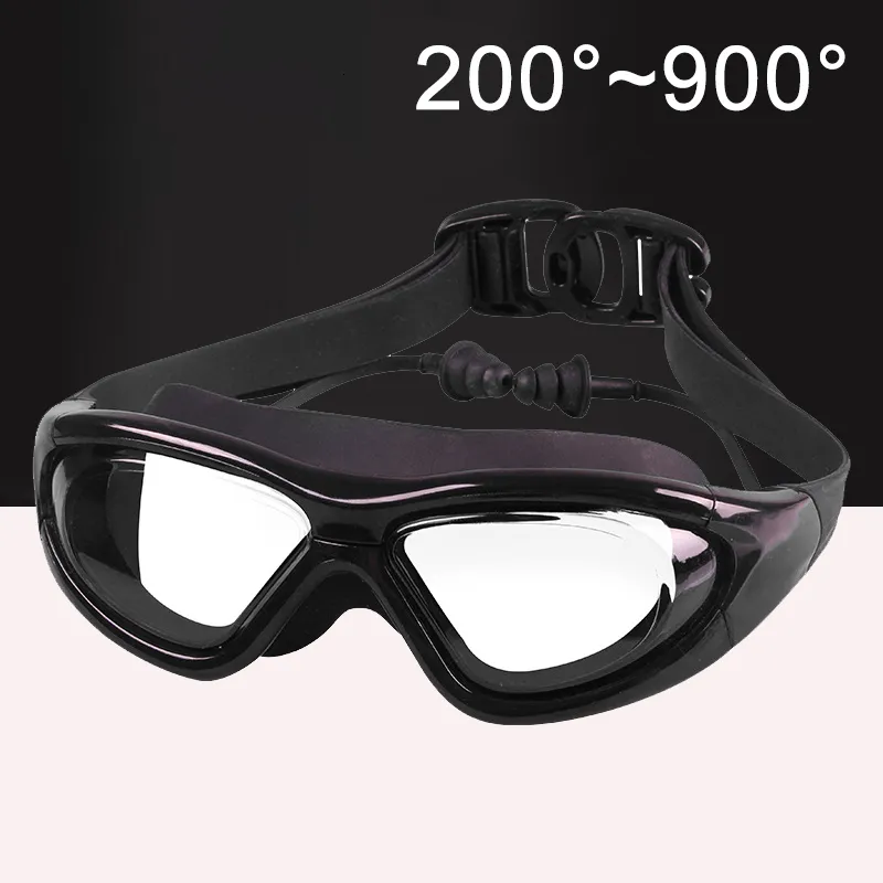 Schwimmbrille für Erwachsene, optische HD-Schwimmbrille, beschlagfrei, UV-Schutz, wasserdicht, Silikon, Kurzsichtigkeit, Schwimmbrille, Brille mit Ohrstöpsel, -2 bis -9 230617