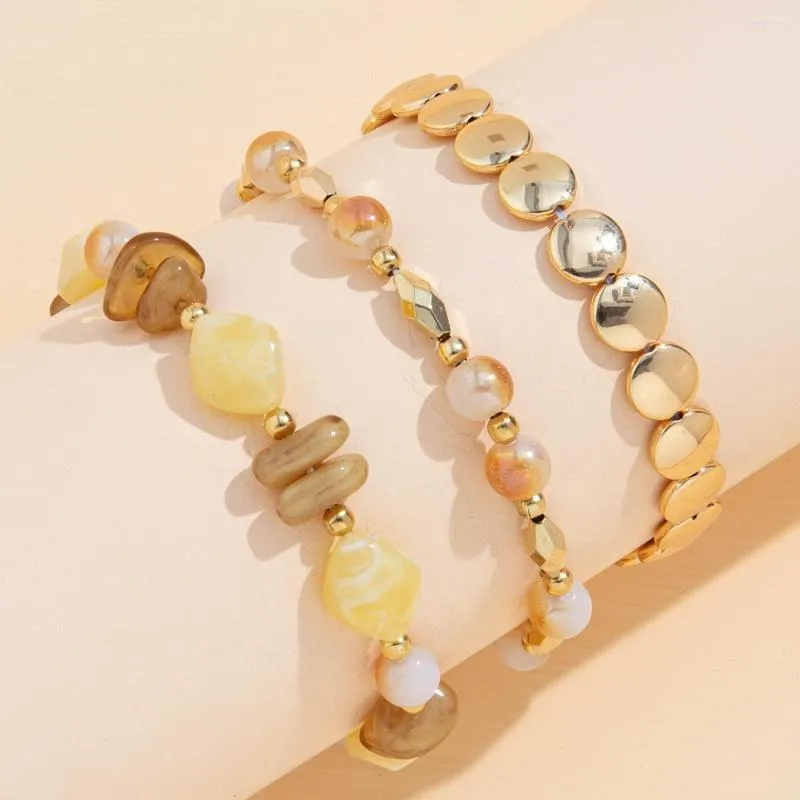 Tempérament de brin Crystal perle 3 cercles Bracelet en pierre colorée Femelle Feme Fashion Cadeau pour les femmes