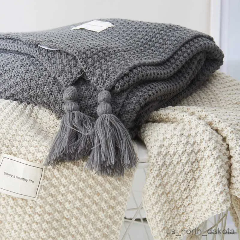 Manta de punto de estilo nórdico, manta para sofá cama, oficina, aire acondicionado, manta de ocio, chal R230617