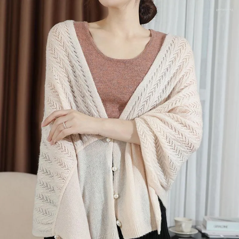 Women's Knits Knitted Wool Shawl Women Outerwear Cashmere Sweater Scarf Cardigan Autumn And Winter Cut-out Dual-purpose