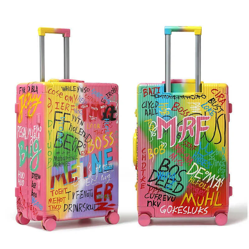 Fashion personality painted graffiti luggage men and women trolley code travel box designer suitcase 20inch 24inch 26inch 28 inch