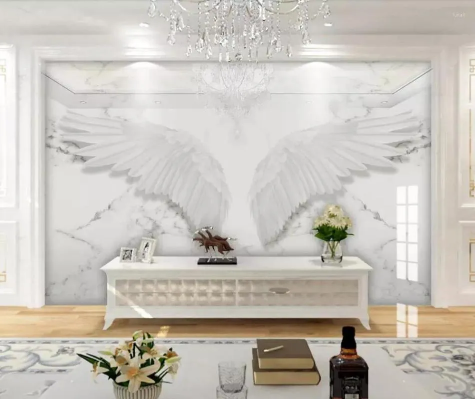 Tapety Nowoczesne proste abstrakcyjne Jazz White Marble Wings Mural Wall