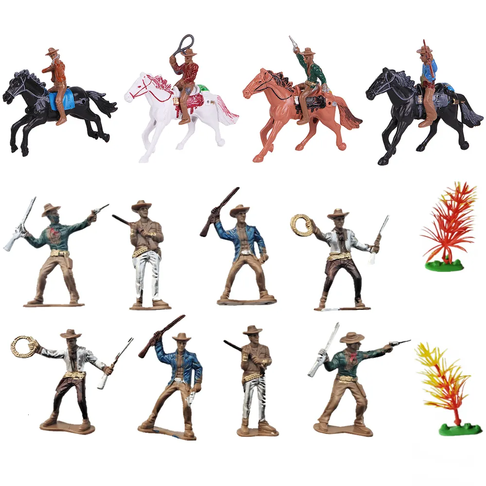 Action Toy Figures 20pcs West Cowboy Classic Toys Children toy Tree Model Gift Hingient Military Soliders Model Playet 230616