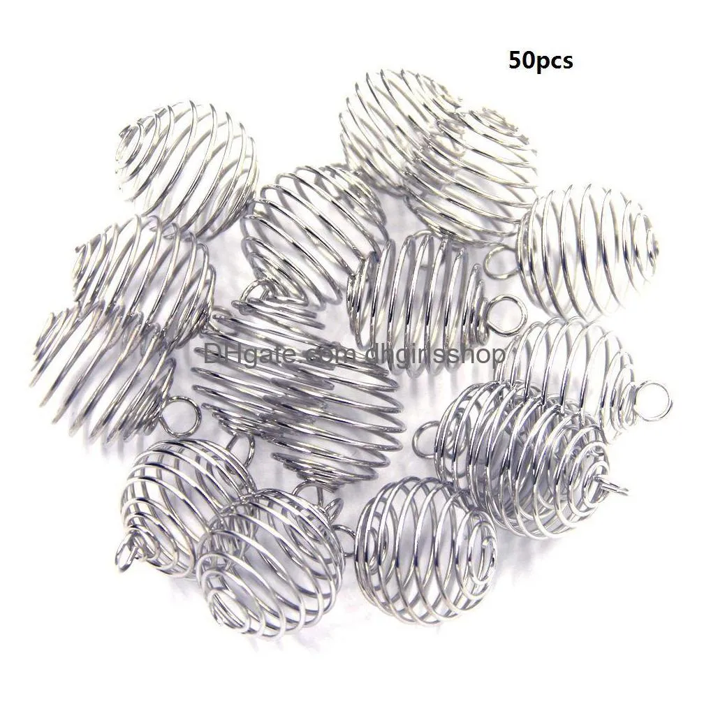 Pendant Necklaces 50Pcs 25X30Mm Plated Spiral Bead Cage Charms Pendants Hanging Hollow Lantern Ball Spring For Women And Men Jewelry Dhgfp