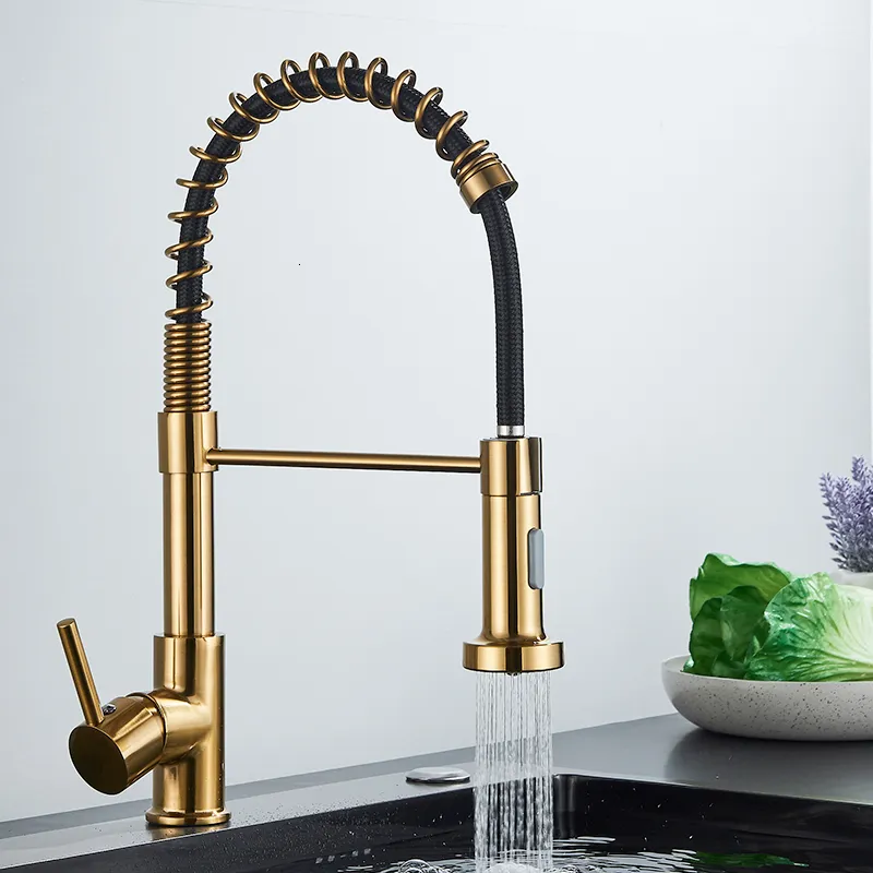 Geborsteld gouden keukenkraan, uittrekbare keukenkraan, enkele handgreep kraan 360 ° draaibare keukenkraan warm koud mengkraan Langdurig Duurzaamheid(Chrome Geborsteld gouden keukenkraan, uittrekbare keukenkraan, enkele handgreep kraan 360 ° draaibare keukenkraan warm koud mengkraan Langdurig Duurzaamheid(Chrome