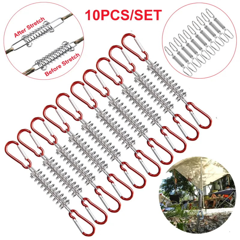 Outdoor Gadgets 510Pcsset Tente en Acier Vent Corde Printemps Boucle Tendeur Camping Pont Pegs avec Mousqueton Clips Auvent Tendeur Crochet Fixe 230617