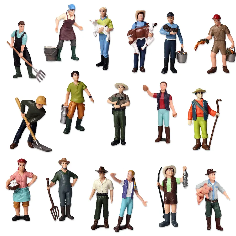 Action Toy Figures Realistic Hand Painted Statues Farm Staff Worker Farmer Figure PVC People Model Figurine Decor Decoration Accessories Toys 230617