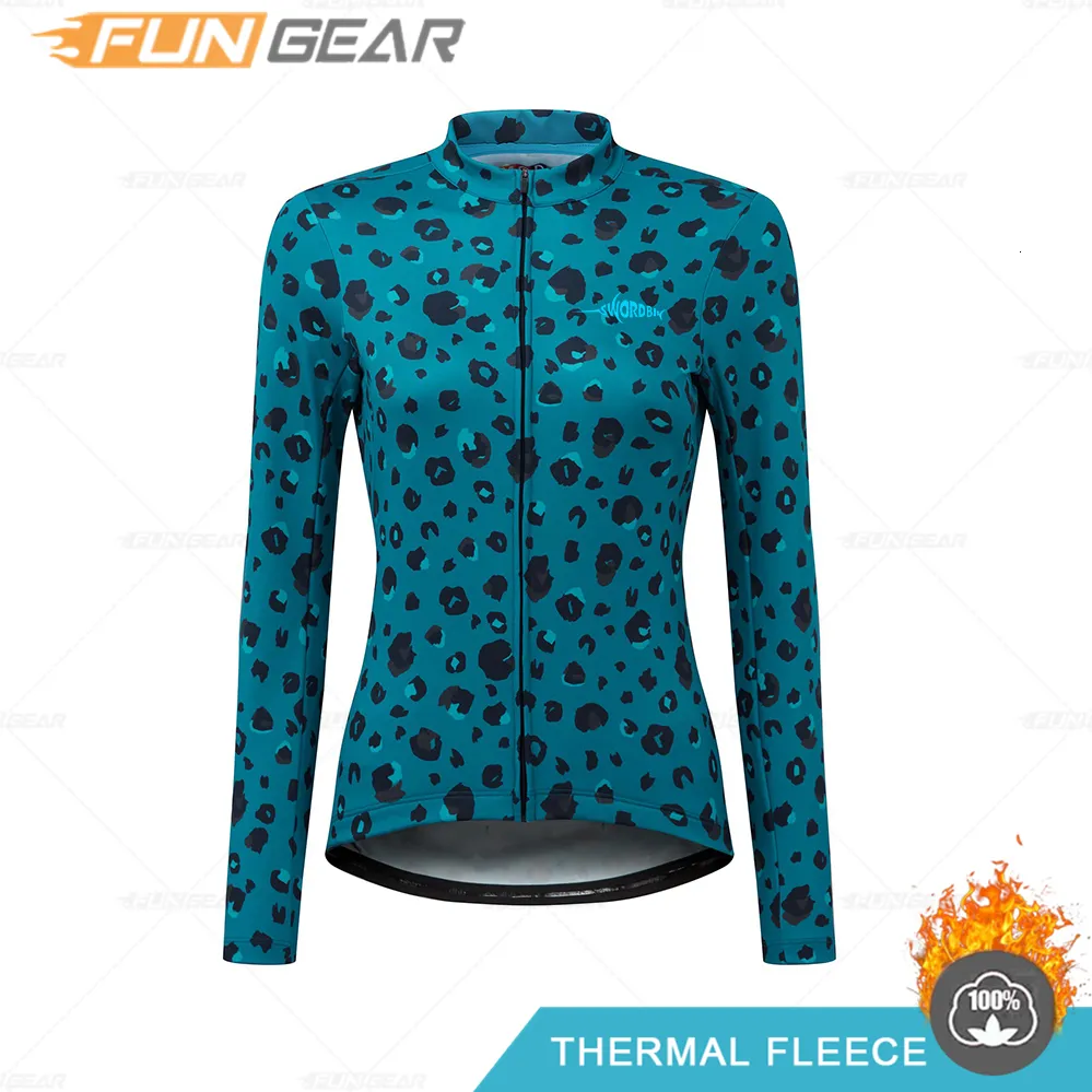 Cycling Shirts Tops Cycling Jersey Women Winter Thermal Fleece Jacket Lady Long Sleeve Sweatshirt Warm Riding Tops Female Bike MTB Training Uniform 230616