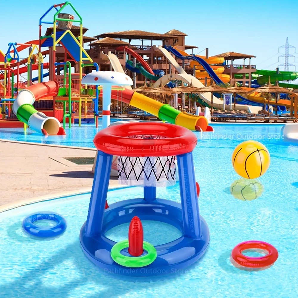 Air Inflation Toy Outdoor Swimming Pool accessories Inflatable Ring Throwing Ferrule Game Set Floating Pool Toys Beach Fun Summer Water Toy 230616