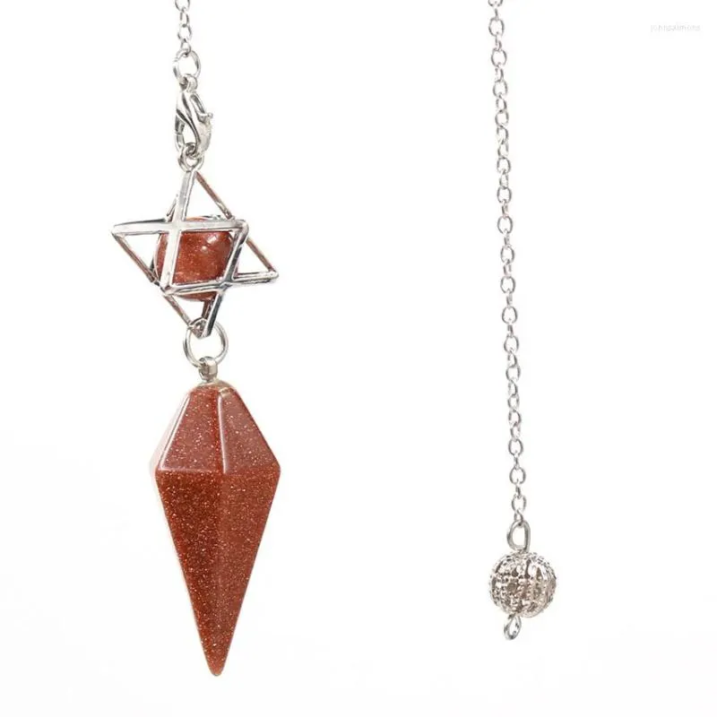 Pendentif Colliers FYSL Argent Plaqué Hexagone Pyramide Plusieurs Couleurs Quartz Pierre Lien Chaîne Avec Meikaba Symbole Bijoux