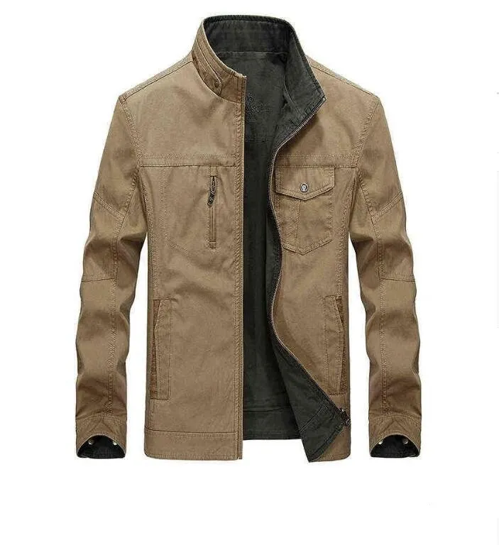 Printemps automne veste hommes Double côtés porter pur coton veste manteau mâle col montant militaire veste hommes vêtements grande taille L-5XL