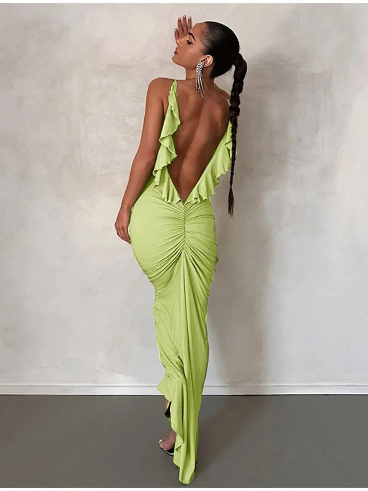 Backless Spaghetti Strap Maxi Dress with Ruffles Floor-Length Polyester  Pullover for Women Ages 25-35 from Dhgate Urban Sexy Dresses - price 30.24