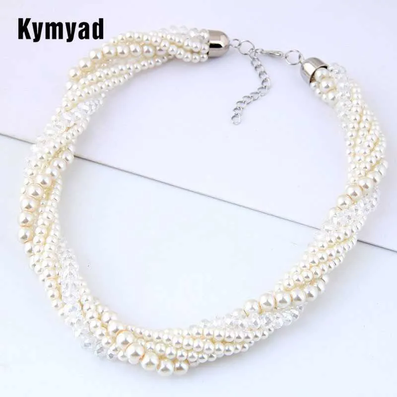 Bärade halsband Kymyad Choker Halsband Kvinnor Imitation Pearl Jewelry Beads Multilayer Collier Femme Bijoux Chunky 230613