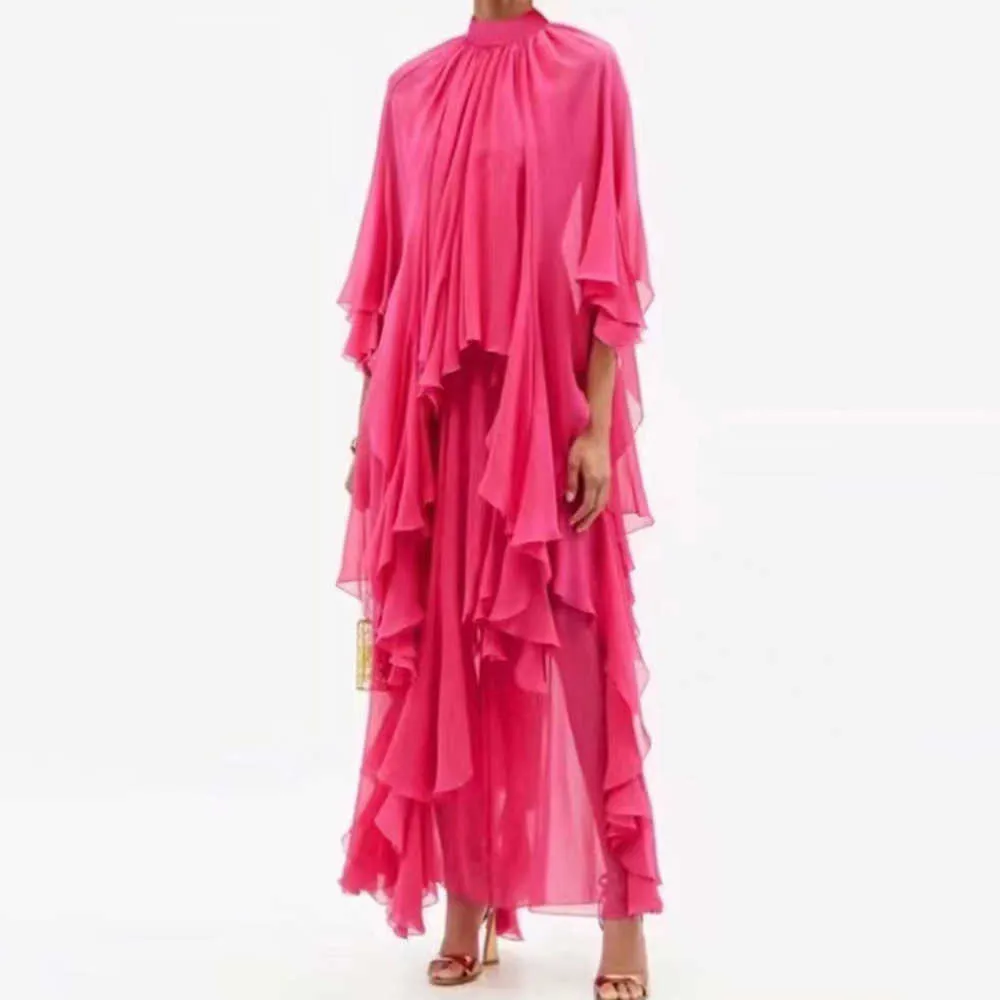 Summer Seaside Elegant Holiday 2023 New Fashion Mock Neck longo Sexy VESTIDOS PARA Chiffon Ruffle Night club Dress Women clubwear bodycon