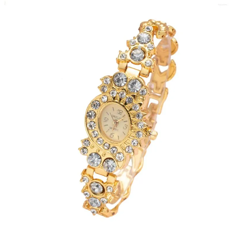 Armbandsur Women's Crystal Quartz Watch Easy REAL DIAL Golden Rhinestone Plated Watches For Girl Friend Birthday Present