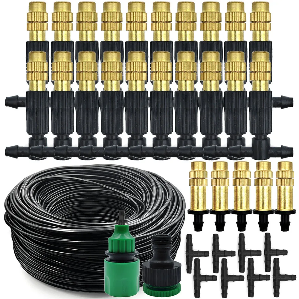 Sprayers 5M30M Outdoor Misting Cooling System Garden Irrigation Watering 14 Brass Atomizer Nozzles 47mm Hose for Patio Greenhouse 230616