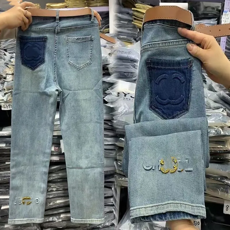 Acht-Punkt-Rauchrohrhose 2023 Frühjahr/Sommer neue gewaschene Damenjeans mit hoher Taille und geradem Bein