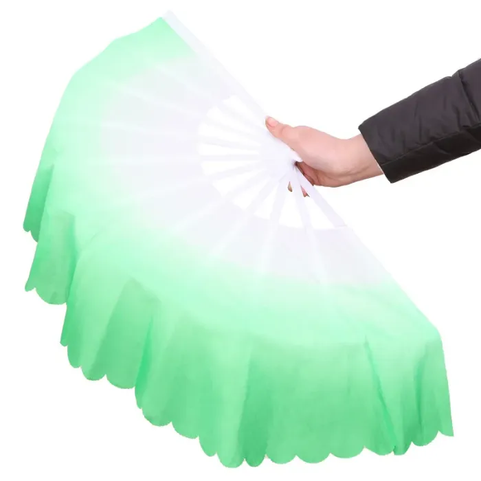 Dance Fans Fashion Gradient Color Chinese Real Silk Dance Veil Fan KungFu Belly Dancing Fans For Wedding Party Gift Favor Or Stage Show