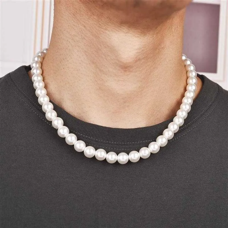 Colliers de perles nouveau collier de perles d'imitation à la mode pour hommes tempérament simple brin fait main perle fine bijoux cadeau de mariage 230613