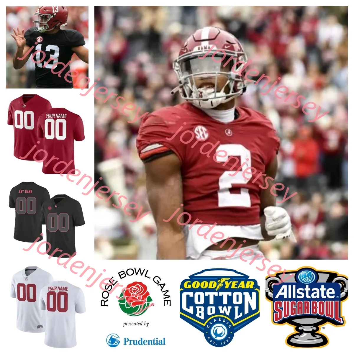 Maillot de football Alabama Crimson Tide Bo Scarbrough Damien Harris Jerry Jeudy Henry Rs Iii Minkah Fitzpatrick T.j. Yeldon Amari Cooper