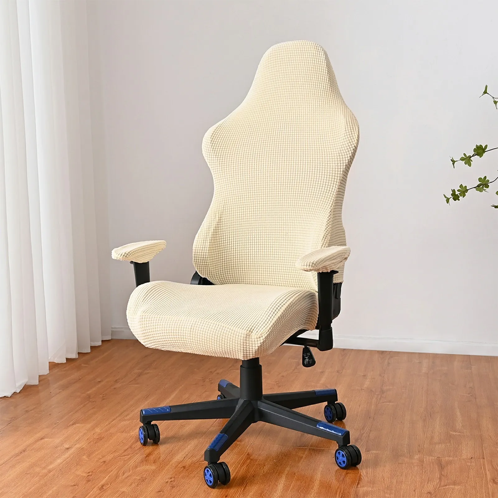 YOPOIY Gaming Chair Cover With Armrest Cover Leather Stretch Gaming Chair Seat Cover For Computer Reclining Racing Removable Game Chair Cover -black