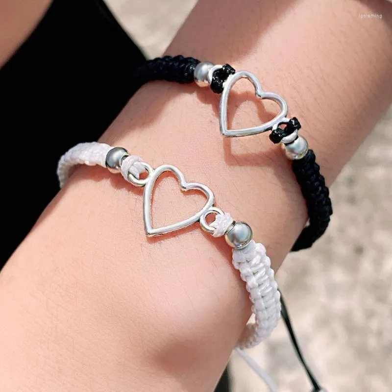 Charm armband 2 st älskar hjärtpar par för kvinnor män handgjorda justerbara repvänner relation matchande armband smycken gåva