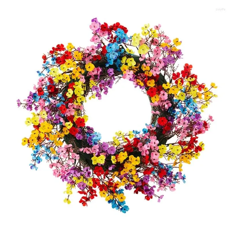 Coroa de flores decorativa colorida 16" primavera verão guirlanda de flores artificiais para porta da frente casa parede janela festa decoração a0ke