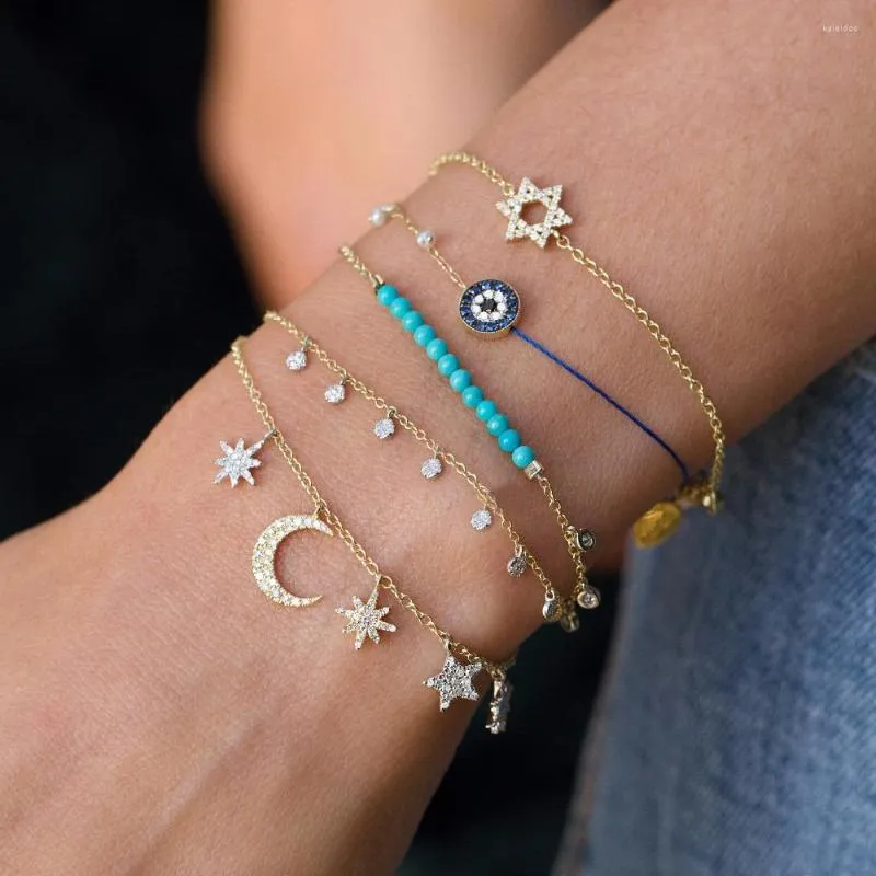 Charm Bracelets Sale Promotion Chain Bracelet Bangle For Women Girl Gift Christmas Design Cz Paved Moon Star Gold Color Charming Jewelry