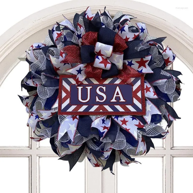 Decorative Flowers American Door Wreath With Flag For Independence Day 16 Inch Garden School Labor Da