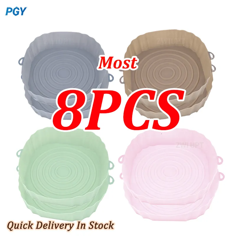 Moules de cuisson 8421 Pcs Air Fryer Silicone Pot Panier Réutilisable Carré Ou Rond Airfryer Four Moule Plateau Pizza Poulet Frit 230616