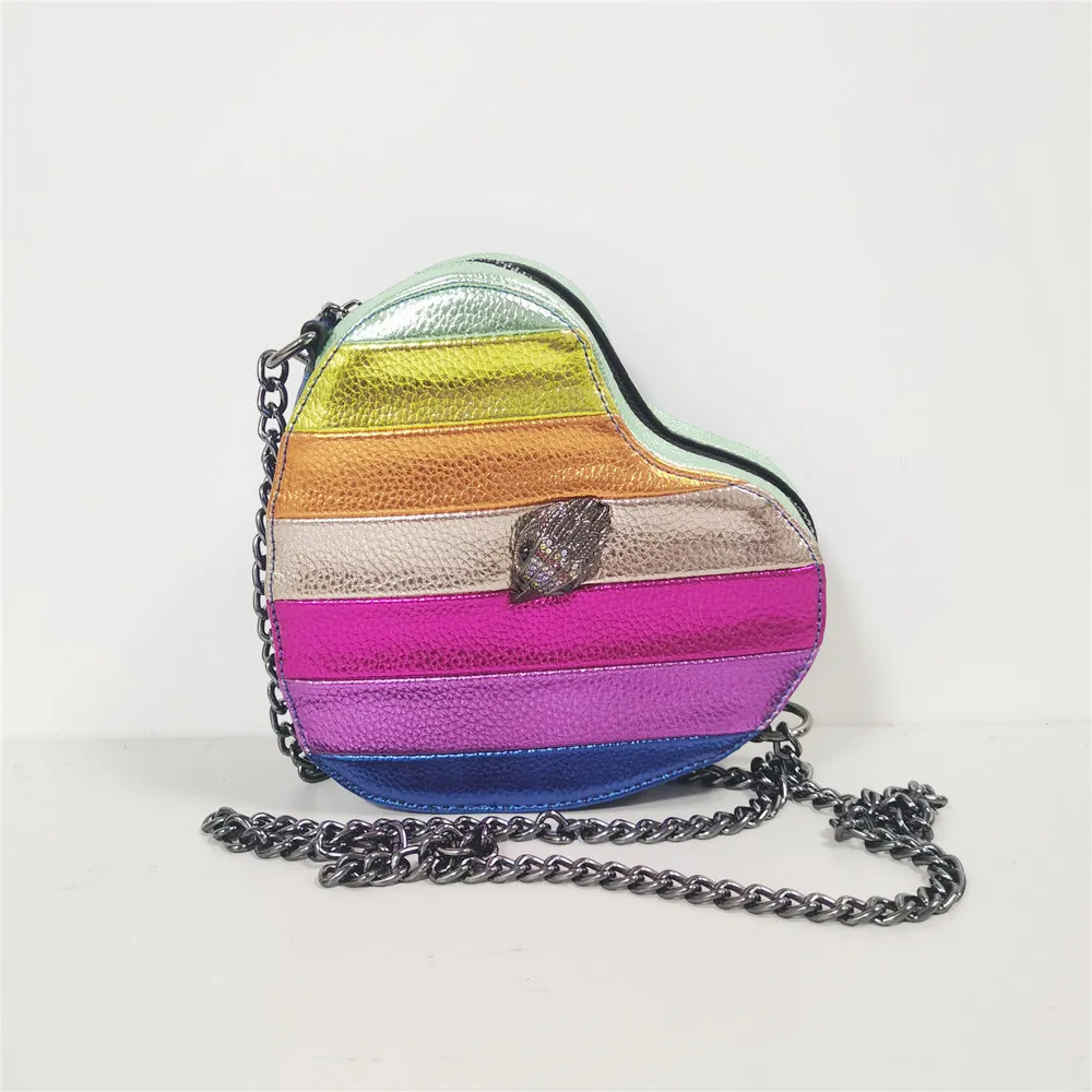 Nieuwe Collectie Hartvorm Rainbow Cross Body Bag Vrouwen Kleurrijke PU Handtas voor Kerstcadeau Partij Luxe Designer Lederen Tassen